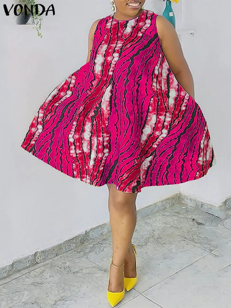Женское платье размера плюс 5XL VONDA 2024 модное летнее вечернее без рукавов с принтом