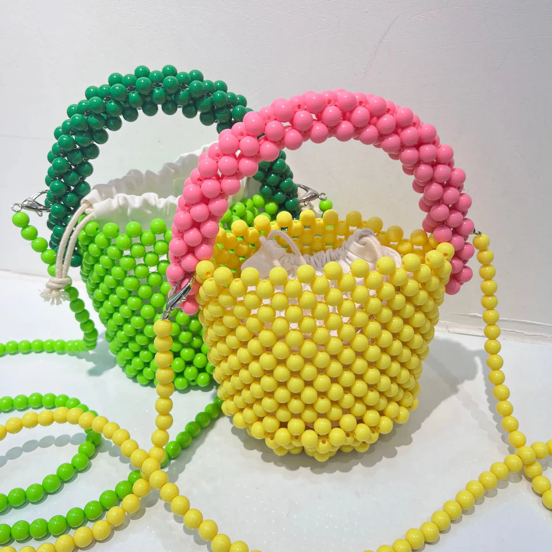 

2023 Summer New Shoulder Bag For Girls Hand-made String handbag In Candy Color Bag Fashion Sweet Girl Bucket Bag
