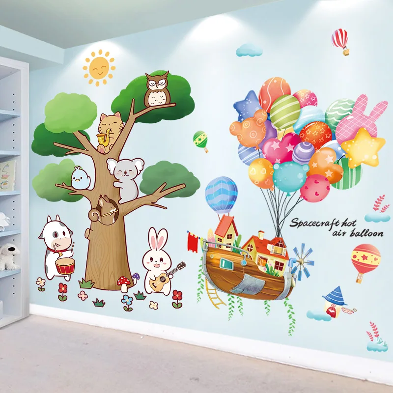 

Hot Air Balloons Boat Wall Stickers DIY Trees Animals Wall Decals for Kids Rooms Baby Bedroom Children Nursery Home Decoration