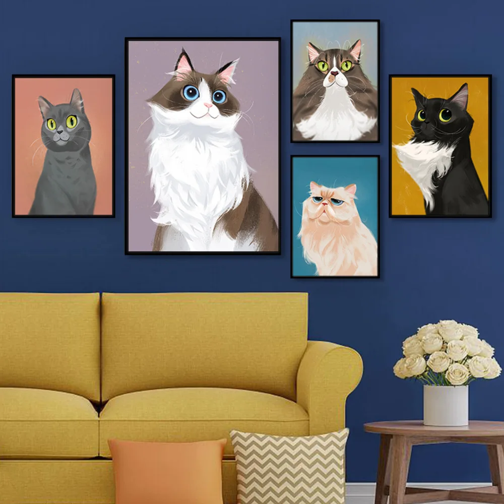 

Nordic Ins Animal Decorative Simple Cartoon Cat Girl Bedroom Bedside Hanging Painting Children's Room Mural