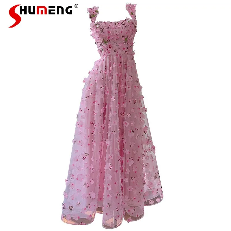 

Women's Summer Holiday Flowers Suspender Dress Cinched Tie Slim-Fit A-line Dress For Party Wedding Vestidos Elegantes De Mujer
