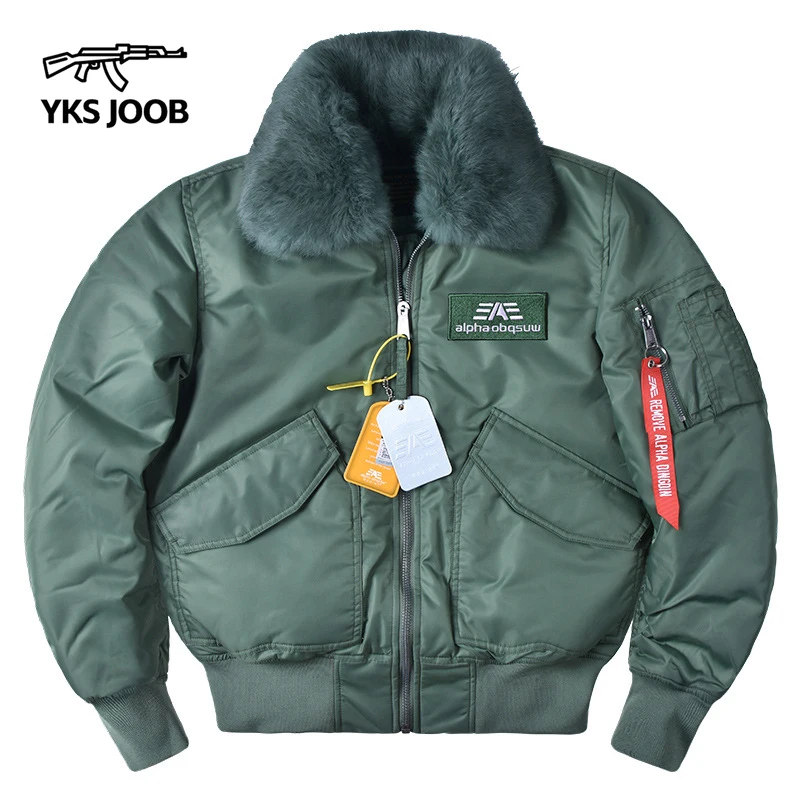 Зимняя утепленная мужская бейсбольная куртка-пилот с меховым воротником и