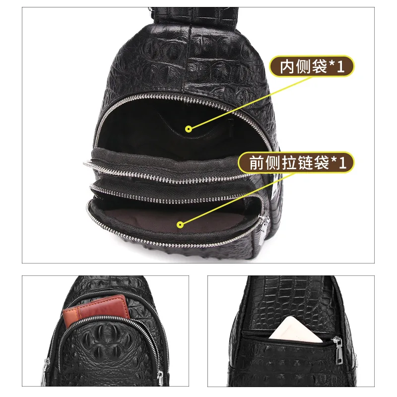 Men's Chest Bag Genuine Leather Crocodile Vintage Crossbody Bags Man Travel Back Packs Messenger Shoulder Sling Bags