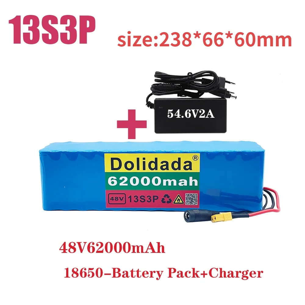 

XT60 Plug 48V62Ah 1000W 13S3P 48V Lithium Ion Battery For 54.6V E-Bike Electric Bicycle Scooter With BMS + 54.6V Charger