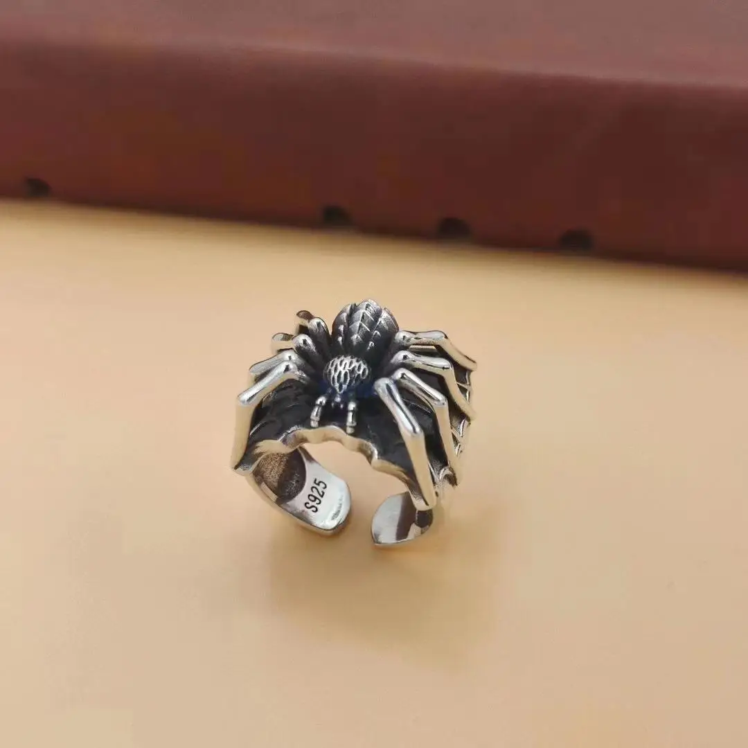 

New personality fashion brand spider style open adjustable ring for men guarantee 100% S925 Sterling Silver Retro Thai Silver
