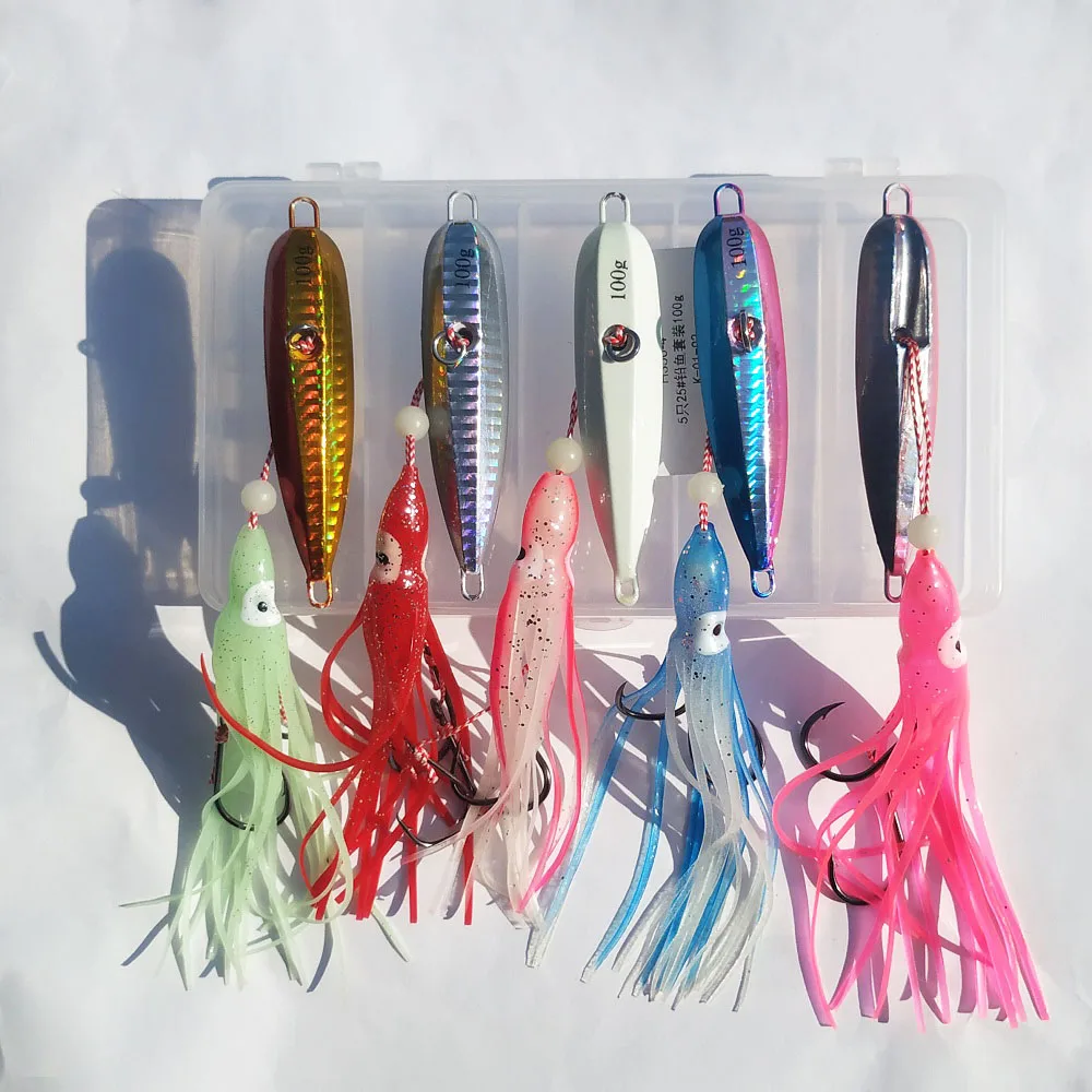 5pcs/Lot Inchiku Bottom Ship Metal Jigs Lure Squid Octopus Skirt Assist Hooks 40g 60g 80g 100g 120g 150g 200g Saltwater Fishing