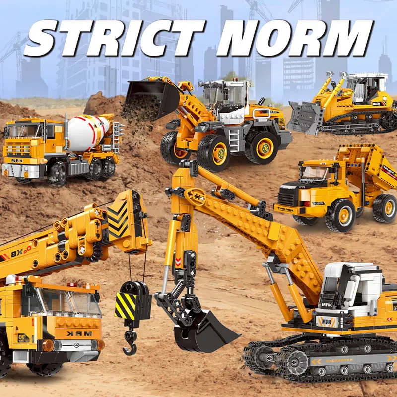 

DIY City Technology Engineering Excavator Car Bulldozer Crane Mixer Truck Building Blocks Assembly Model Set Children's Toys
