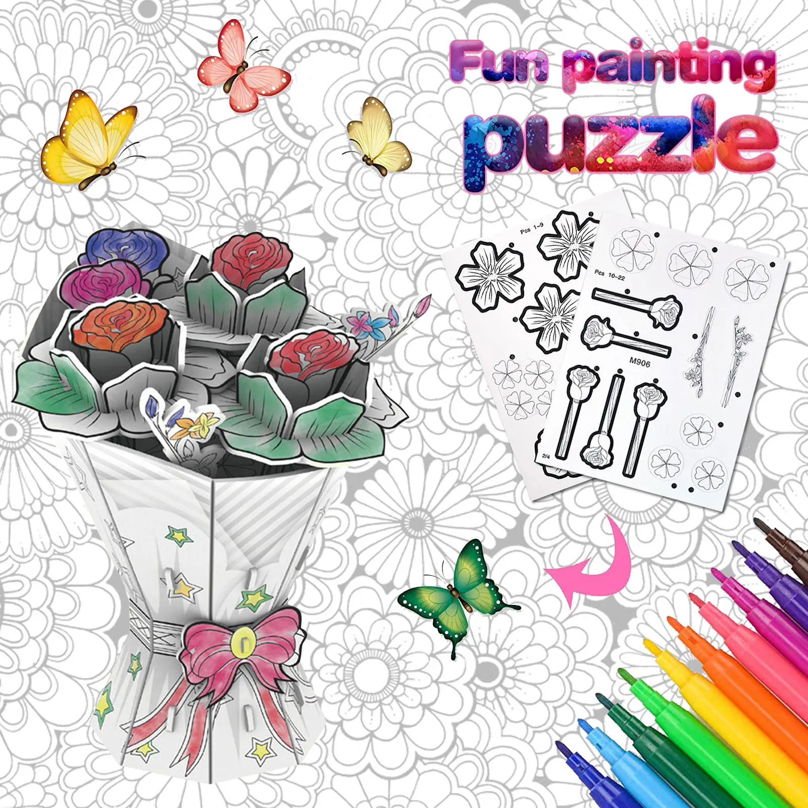 

490 DIY Painting Puzzle 3D Arts And Crafts Creative Gifts For Girls Boys Flower Includes 10ml Color Pen