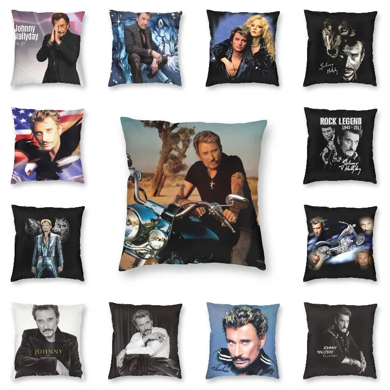 

Motorcycle Johnny Hallyday Throw Pillow Case Home Decorative Custom Square French Rock Singer Cushion Cover 45x45cm Pillowcover