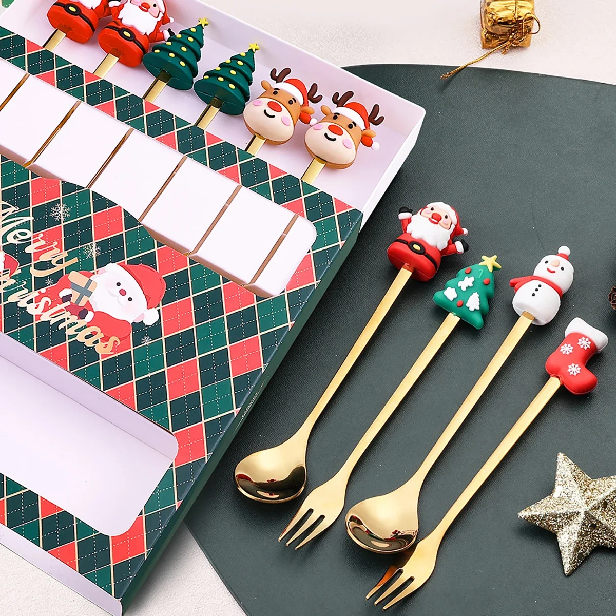 6 шт. золотой набор посуды для рождественской вечеринки с подарочной коробкой