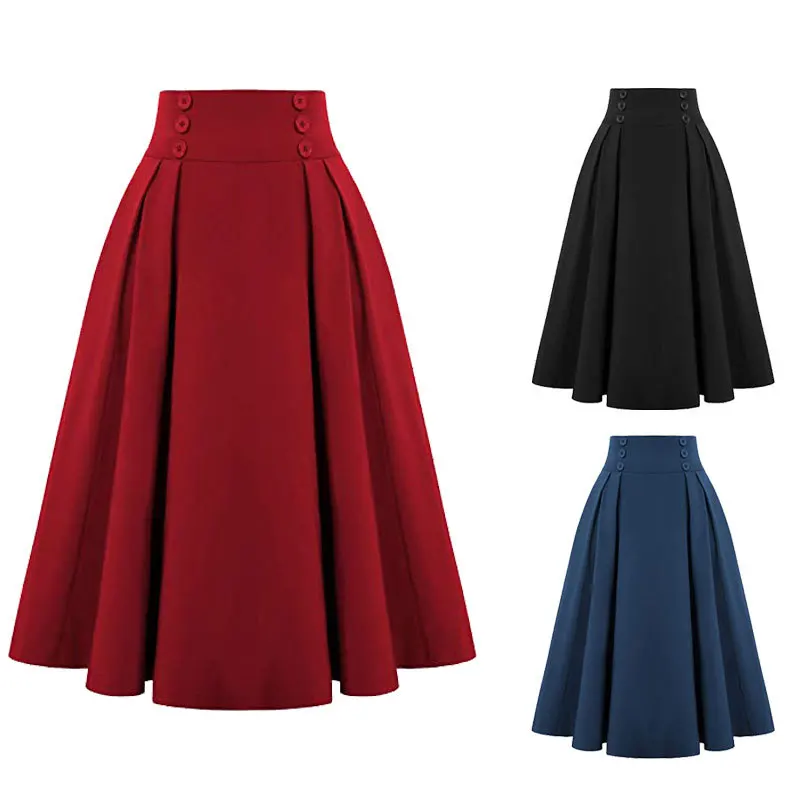 

High Waist Summer Pleated Skirts For Women 2023 Fashion Korean Style Casual Big Swing A-Line Long Skirt Female Dresses Hot Sale
