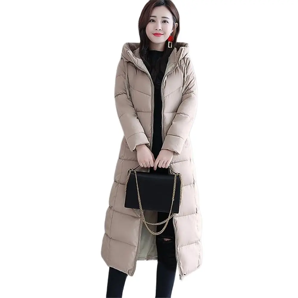 

2024 Winter Women Jacket X-Long Hooded Cotton Padded Female Coat High Quality Warm Outwear Womens Parka Manteau Femme Outerwear
