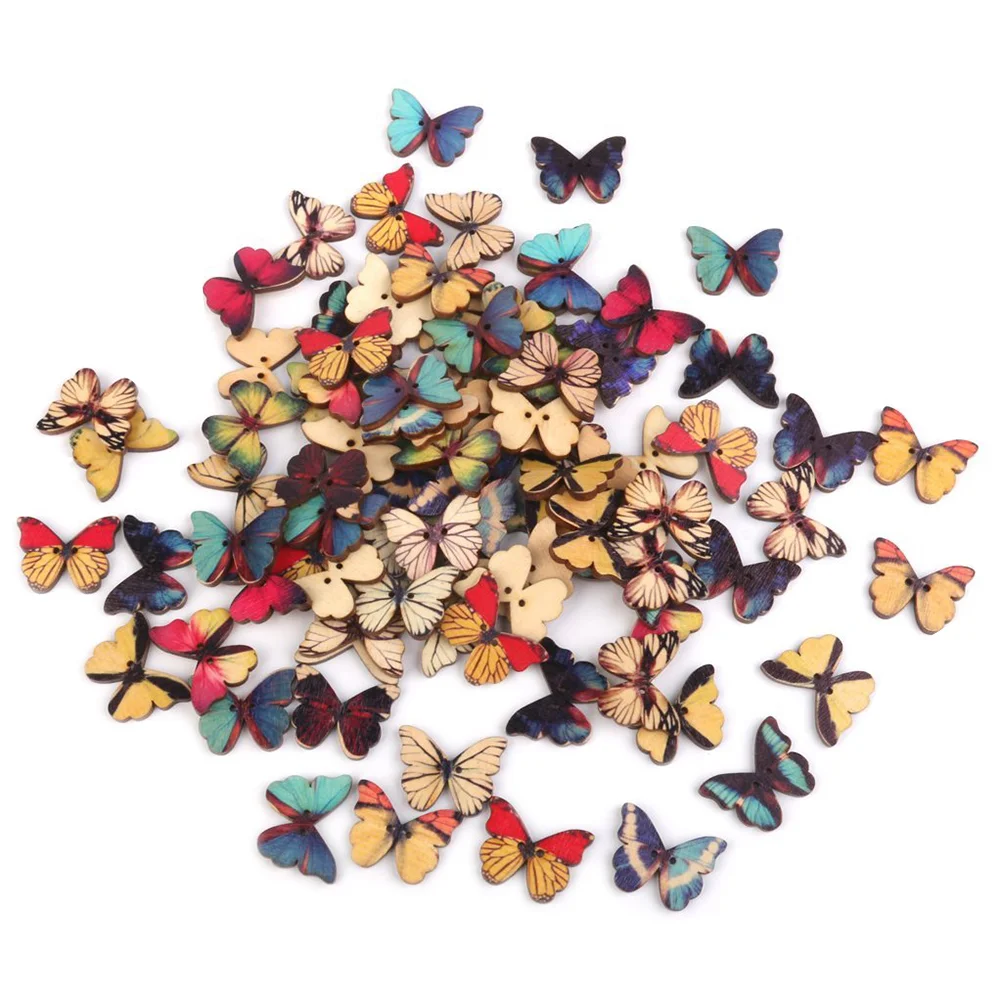 

100pcs Wooden Buttons Decorative 28mm Colorful Buttons Fine-edged Buttons for Scrapbooking Craft Sewing