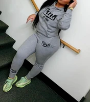 women pink print tracksuit winter casual solid color suit female sport hoodie with pocket sport tops long pants two piece sets