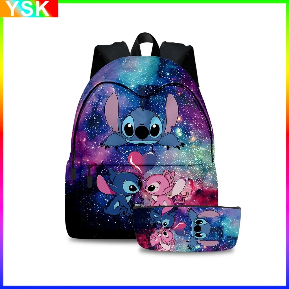 

2PC-SET MINISO Disney New Cartoon Animation Stitch Series Backpack School Bag Pencil Case Best Gift for Children Sport Backpack