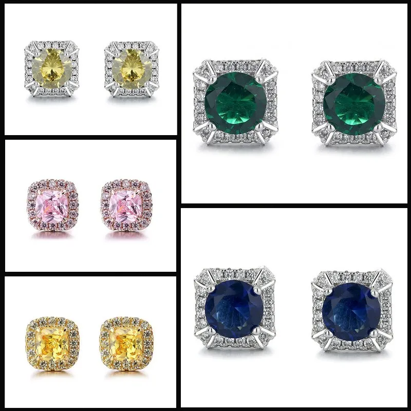 

Hot 925 Silver Independent Creative Exquisite Square Shining Color Zircon Women's Earrings Couple Gifts Fashion Charm Jewelry