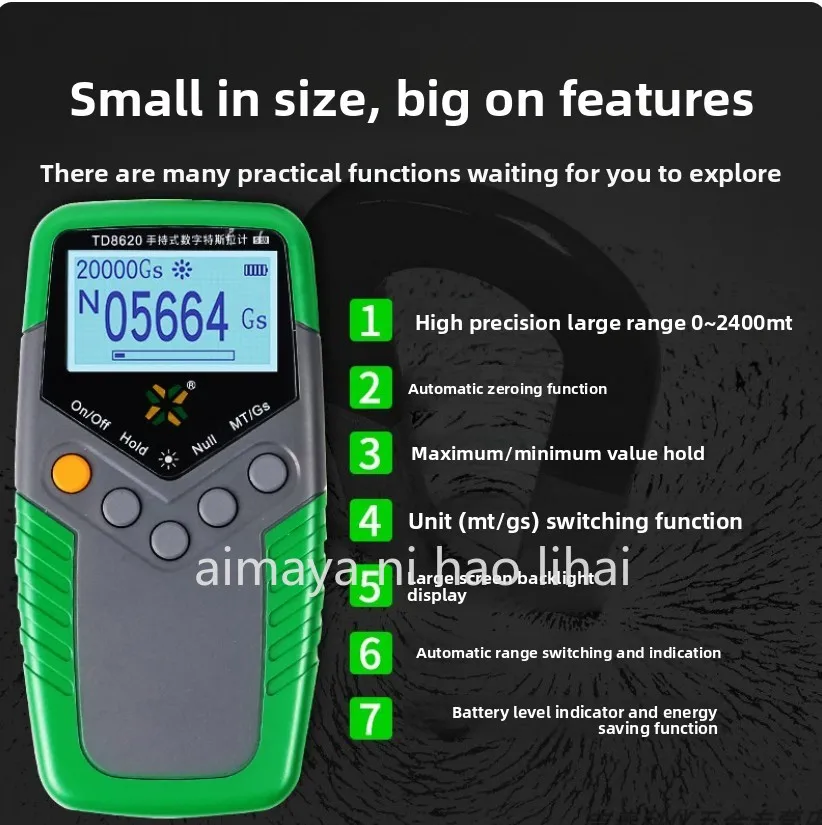 Фото Портативный детектор магнитного поля Гаусса Tianheng TD8620, 5100 мТл/см, для измерения силы магнитного поля №3