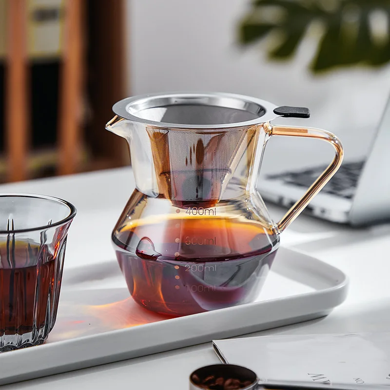 

Glass Coffee Kettle with Stainless Steel Filter Drip Brewing Hot Brewer Coffee Pot Dripper Barista Pour Over Coffee Maker