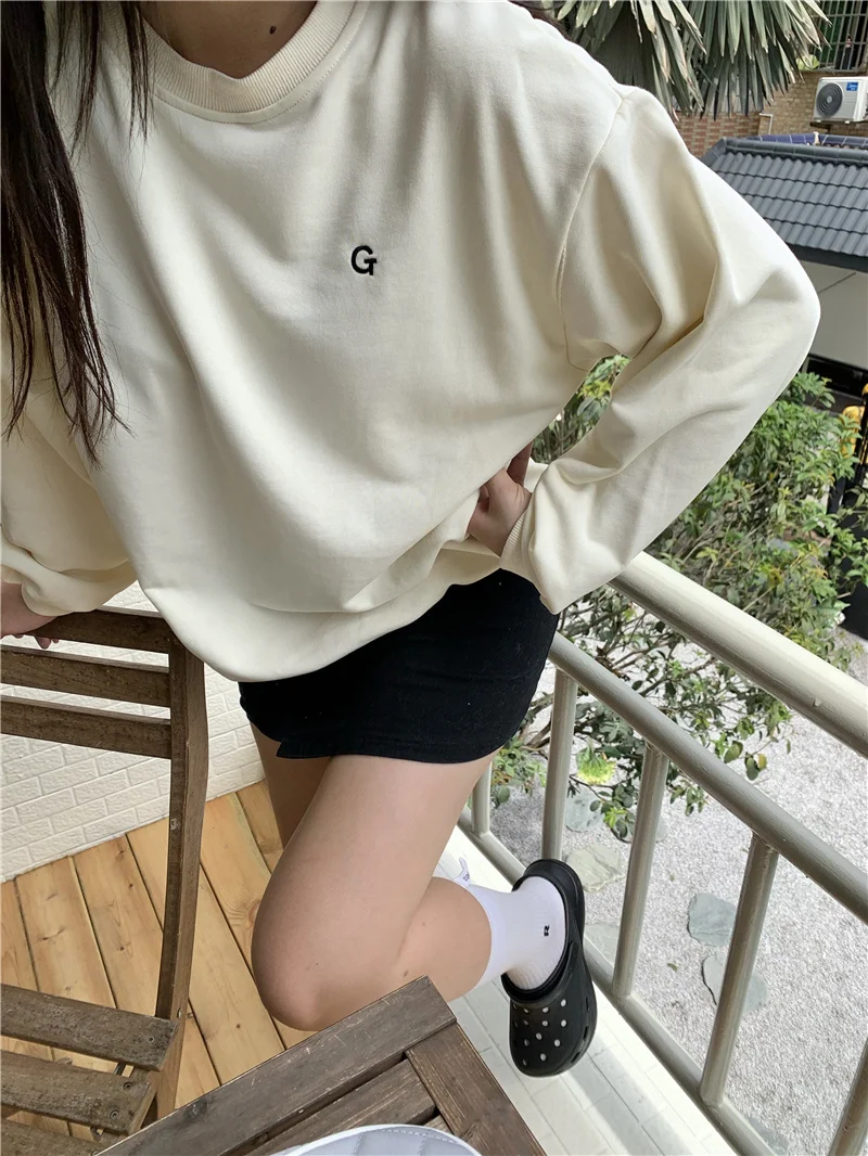 

Letter Embroidery Label Detailed Women Sweatshirt Pink Green Sky Beige Black Pullovers