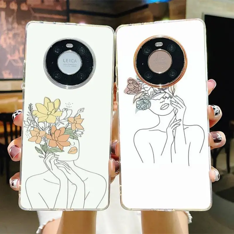 

Line Art Sketch Flower Girl Protection Phone Case for Samsung S21 A10 for Redmi Note 7 9 for Huawei P30Pro Honor 8X 10i cover
