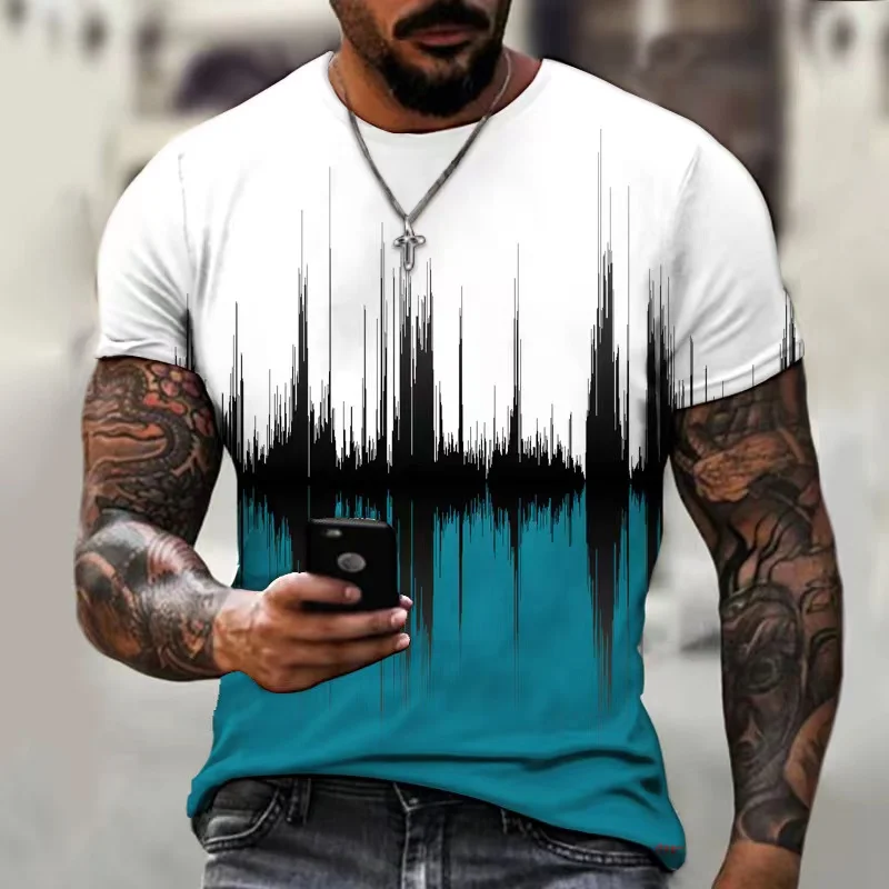 

Men's T Shirt Irregular Lines Graphic 3d O Neck Gradient Stripes Oversized Clothes Casual Tops Streetwear Short Sleeve Tee Shirt