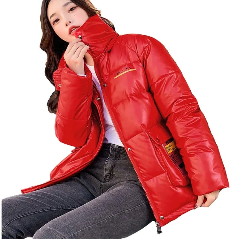 

Short Jacket Shiny Fashion 2023 New Winter Warm Hooded Letter Casual Women's Down Cotton Coat Y16