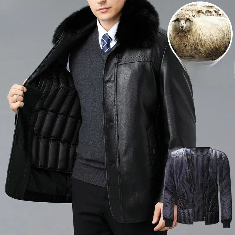 Цветная овечья кожа мужская длинная куртка из овечьей кожи для отца большой