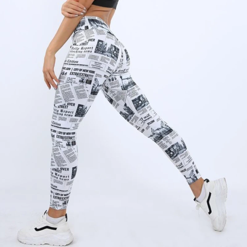 

Newspaper Print Seamless Leggings Women Sport Slim Tights Fitness High Waist Woman Clothing Gym Workout Female Pants Dropship