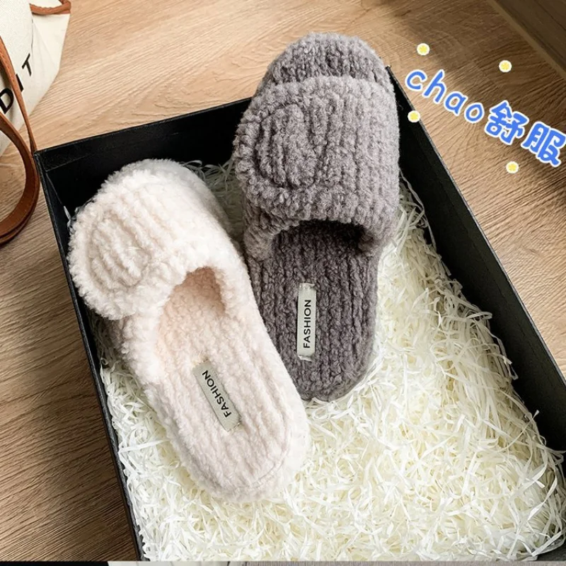 Thick Cotton Slippers Women's New Joker Home Short Plush Slippers In Autumn and Winter 2023 Plush Women Shoes Zapatos De Mujer