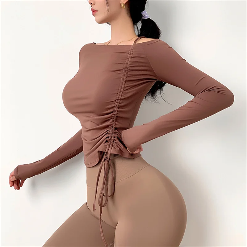 

Женский спортивный Топ с длинным рукавом для тренажерного зала, футболка для фитнеса, тренировок и бега, сексуальная универсальная ажурная блузка для фитнеса и тренировок