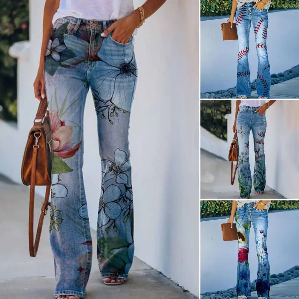 

Women Trousers Full Length Vintage Multi Buttons High Waist Straight Wide Leg Women Pants Daily Clothes