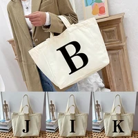 black letter print shopping bag casual canvas bag high quality tote bag reusable grocery handbags fashion portable shoulder bags