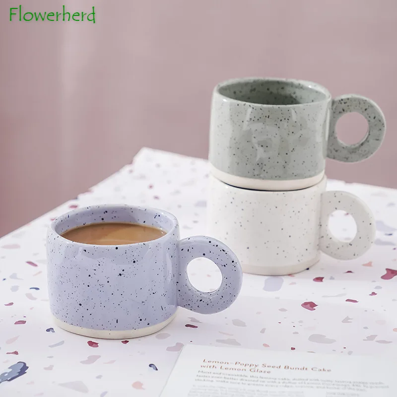 Hand-squeezed Nordic Ceramic Coffee Mug Coarse Pottery Coffee Cup with Splashing Ink Coffeeware Creative Household Water Cup Mug