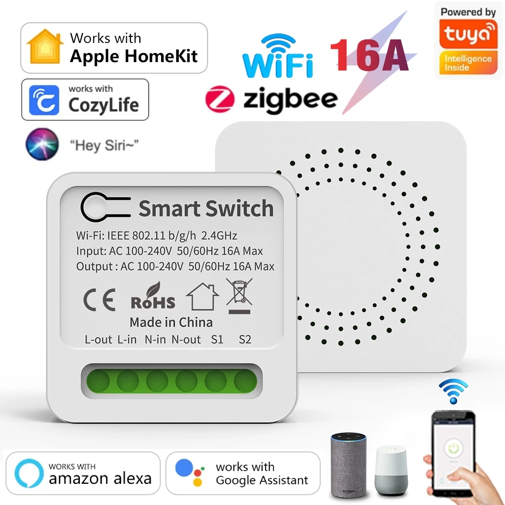 

HomeKit Tuya ZigBee WiFi Smart Switch Module with Power Monitor 16A Breaker Smart Life Voice Control for Siri Alexa Google Alice