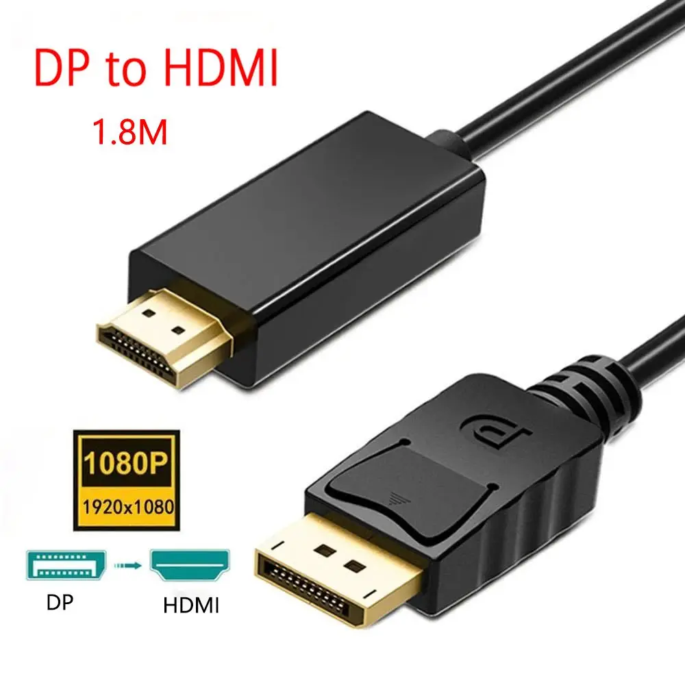 

Новинка 1,8 м порт дисплея DP-HDMI-совместимый Кабельный адаптер конвертер для ПК ноутбука HD проектора