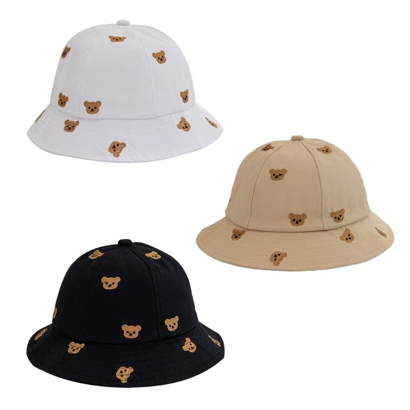 

1-2Y Summer Hat For Babys Toddler Fisherman Hat Summer Sunhat Babys Bucket Hat Wide Brim Summer Hat Embroidery Bear Hat N1HB