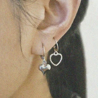 simple temperament silver asymmetric heart drop vintage earrings jewelry for women 2022