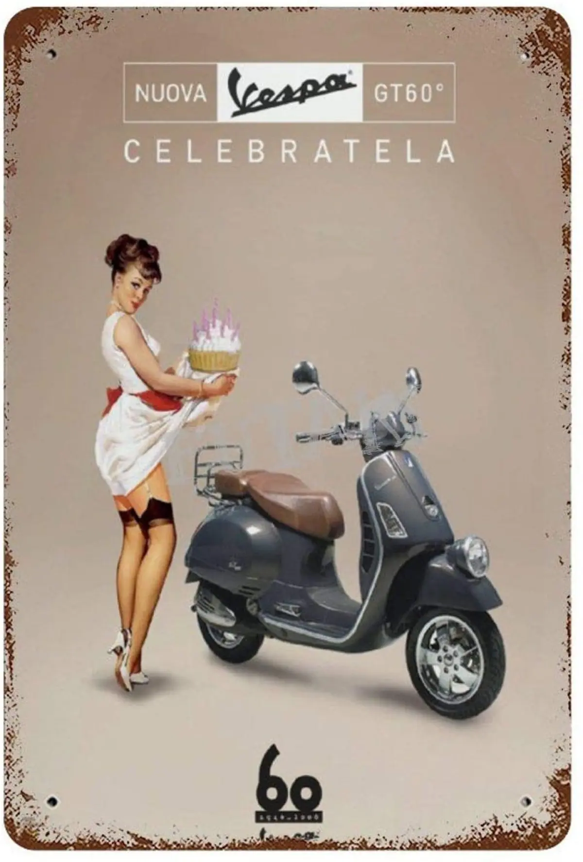 

Vespa Electric Car 60S Sexy Beauty Vintage Tin Sign Art Iron Painting Rusty Poster Decoration Aluminum plaque