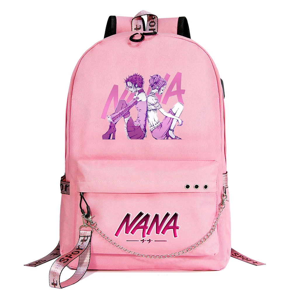 

Fashion Nana Osaki Boys Girls School Bags Teenager USB Charging Chain Travel Backpack Student College Bookbag Mochila