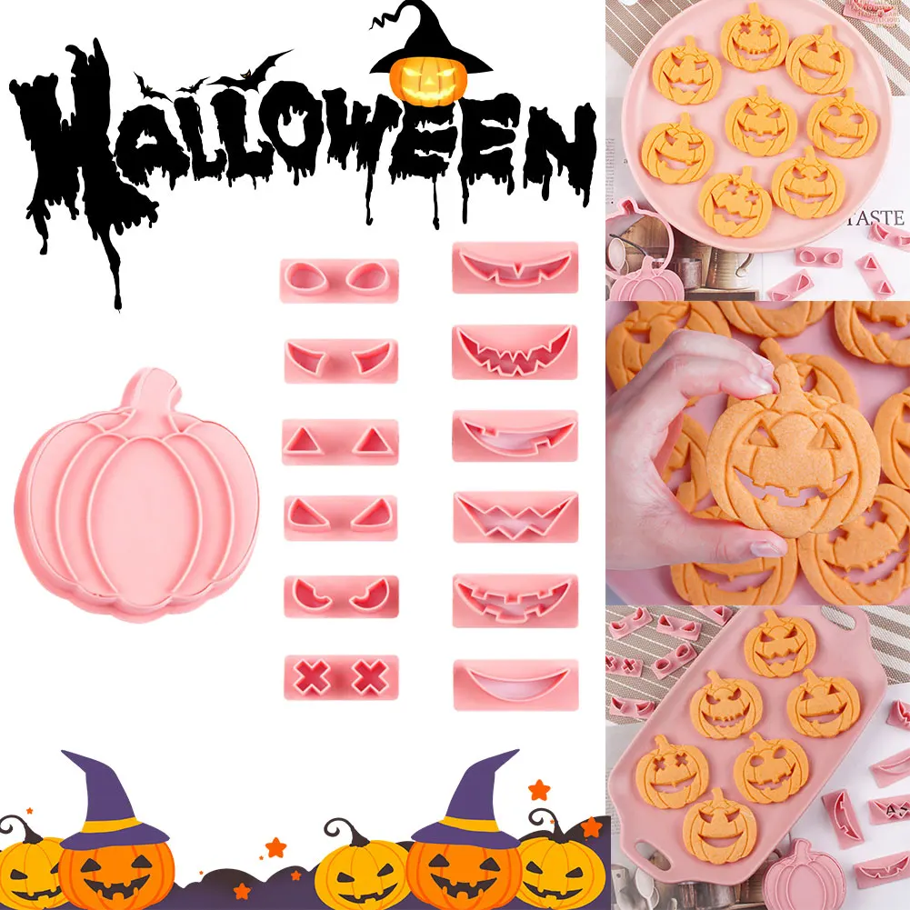

Halloween Cookie Mold Food Grade Plastic Pumpkin Cookie Biscuit Cutter Embossing Cookie Press Stamps DIY Baking Party Supplies