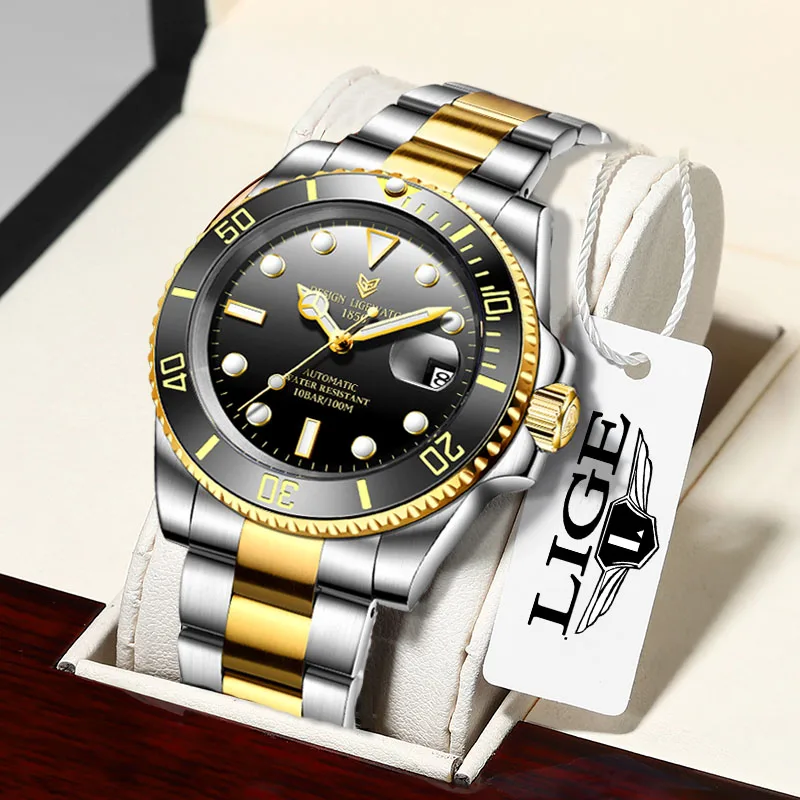 LIGE Automatic Men's Watches Top brand luxury men watch Classic mechanical wristwatch men sports waterproof Watches reloj hombre