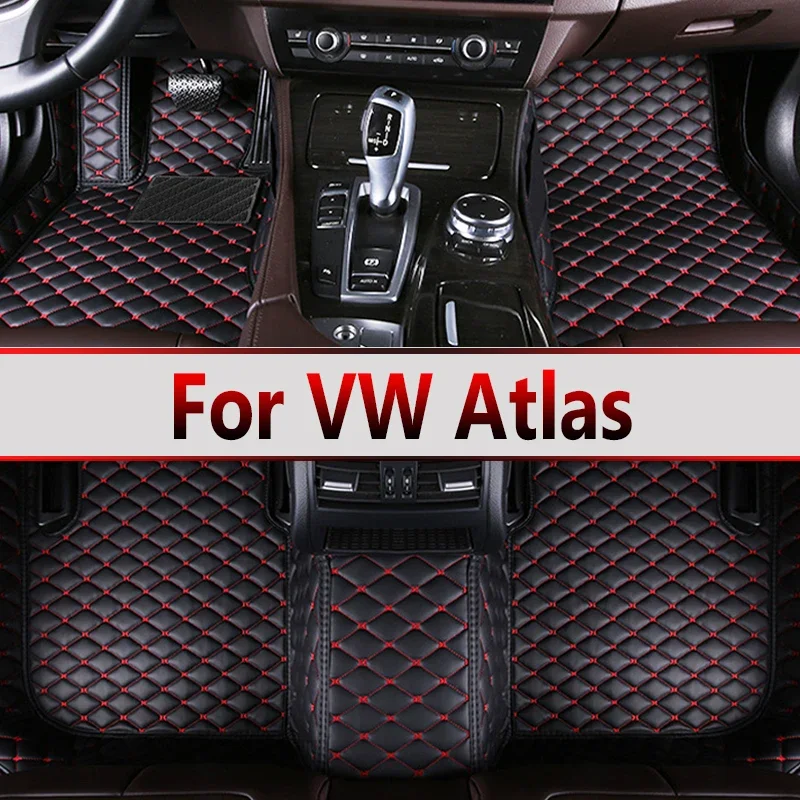 Car Mats For Volkswagen VW Atlas Teramont CA1 2017~2022 Auto Interior Parts Floor Rug Carpet Luxury Leather Mat Accessories