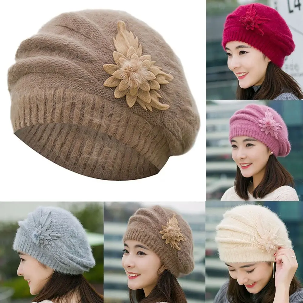 

Autumn Winter Female Cap Pure Color Warm Berets Knitting Artist Cap Hat Beanies