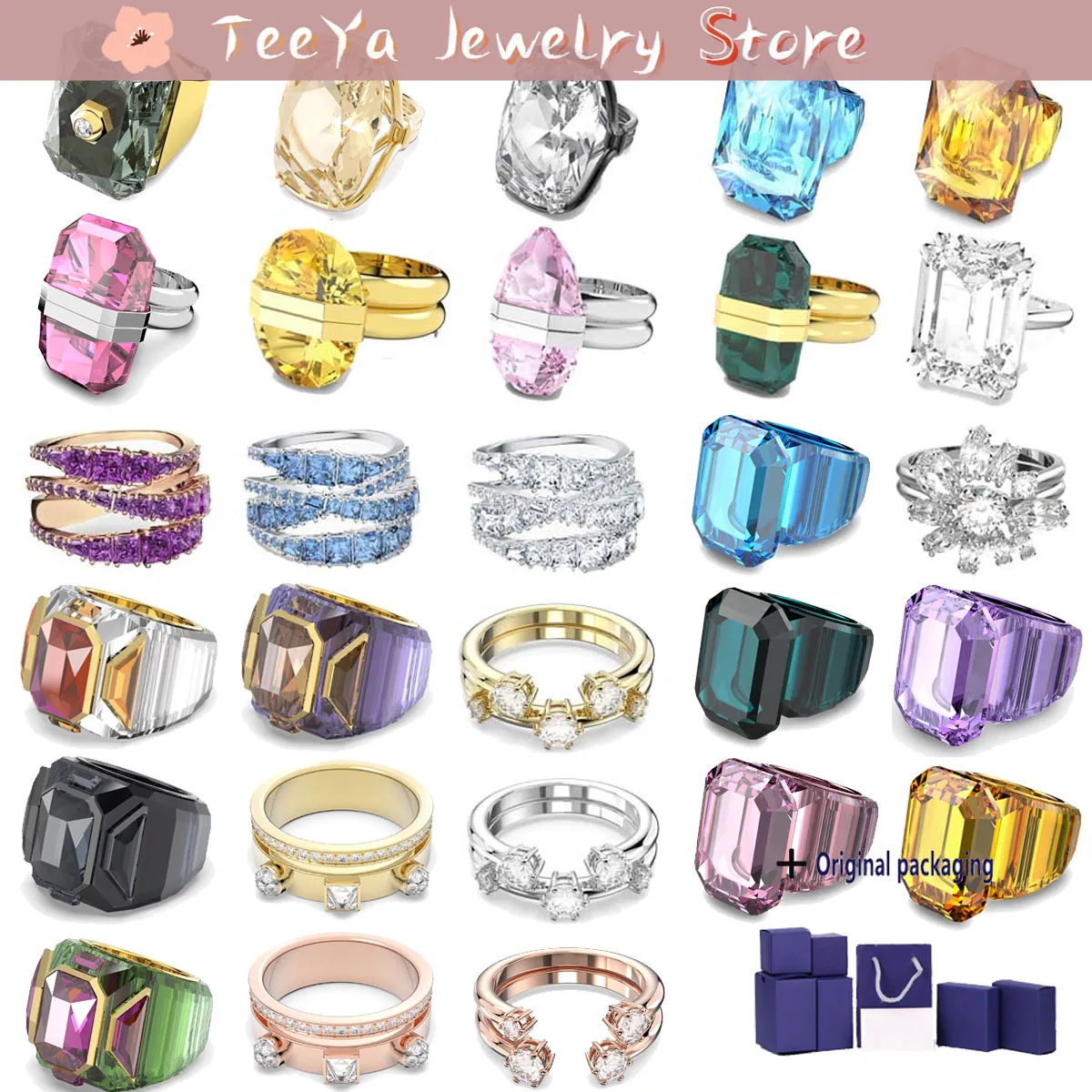 

Original Swa Ring Christmas Gift Vittore Half Fine Jewelry Luxury Trendy Rings Square Dynamic Charms Crystal for Women With Box