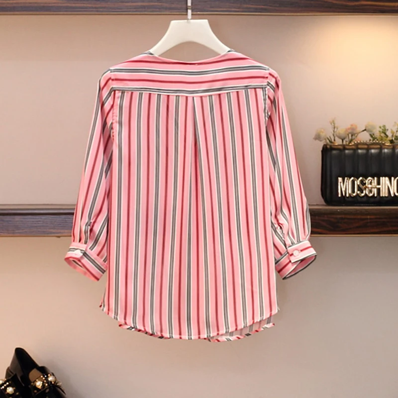 Женский костюм с юбкой большого размера новинка шифоновая рубашка в полоску во