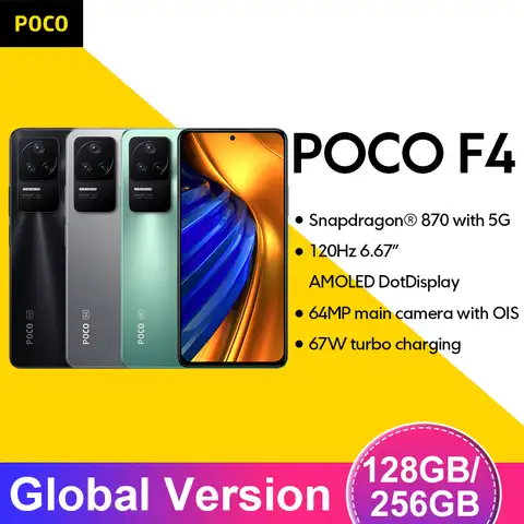 Новинка, смартфон POCO F4 5G NFC, 6 ГБ, 128 ГБ/8 ГБ, 256 ГБ, Восьмиядерный процессор Snapdragon 870, зарядка 67 Вт, 120 Гц, тройная камера 64 мп