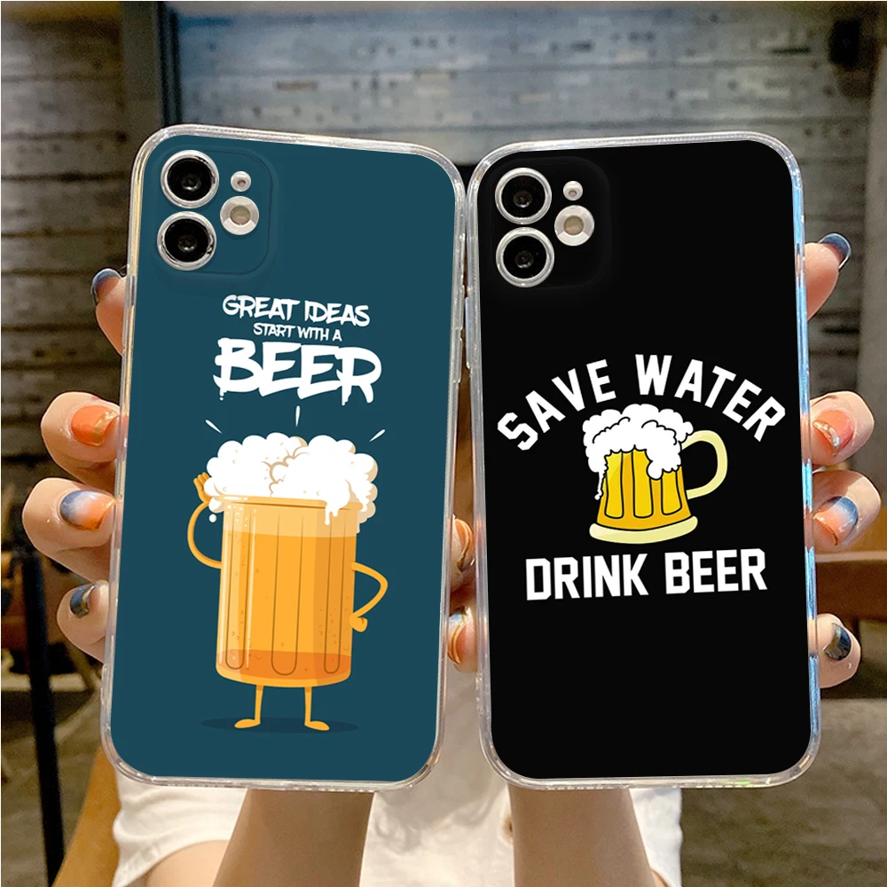 Men Drink Beer Phone Case Transparent for iPhone 13 12 11 pro Mini XS MAX 8 7 6 6S Plus X SE 2020 Phone Case