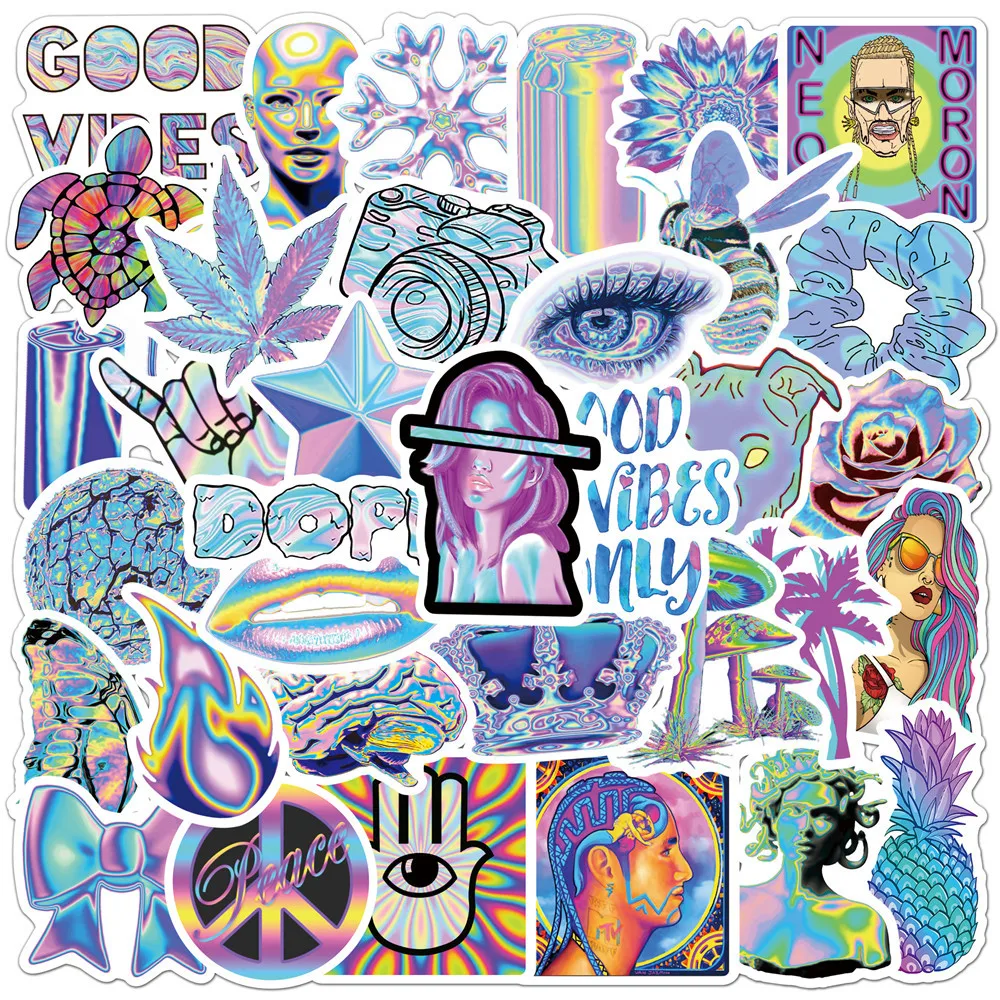 

50Pcs Cool Psychedelic Stickers Aesthetic Stickers Laser Stickers Trendy VSCO Stickers Waterproof Sticker Vinyl Decal for Kids