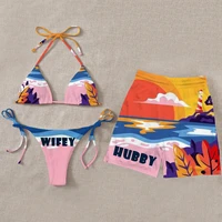 hubby wifey 3d printed summer men shorts for women bikini couple matching beach shorts
