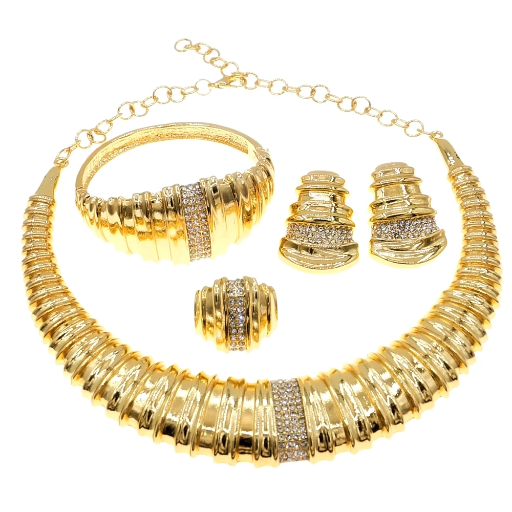 Italian Gold Plated Women Jewelry Set Nigeria Party Necklace Earrings Bangle Ring Wedding Banquet Free Shipping